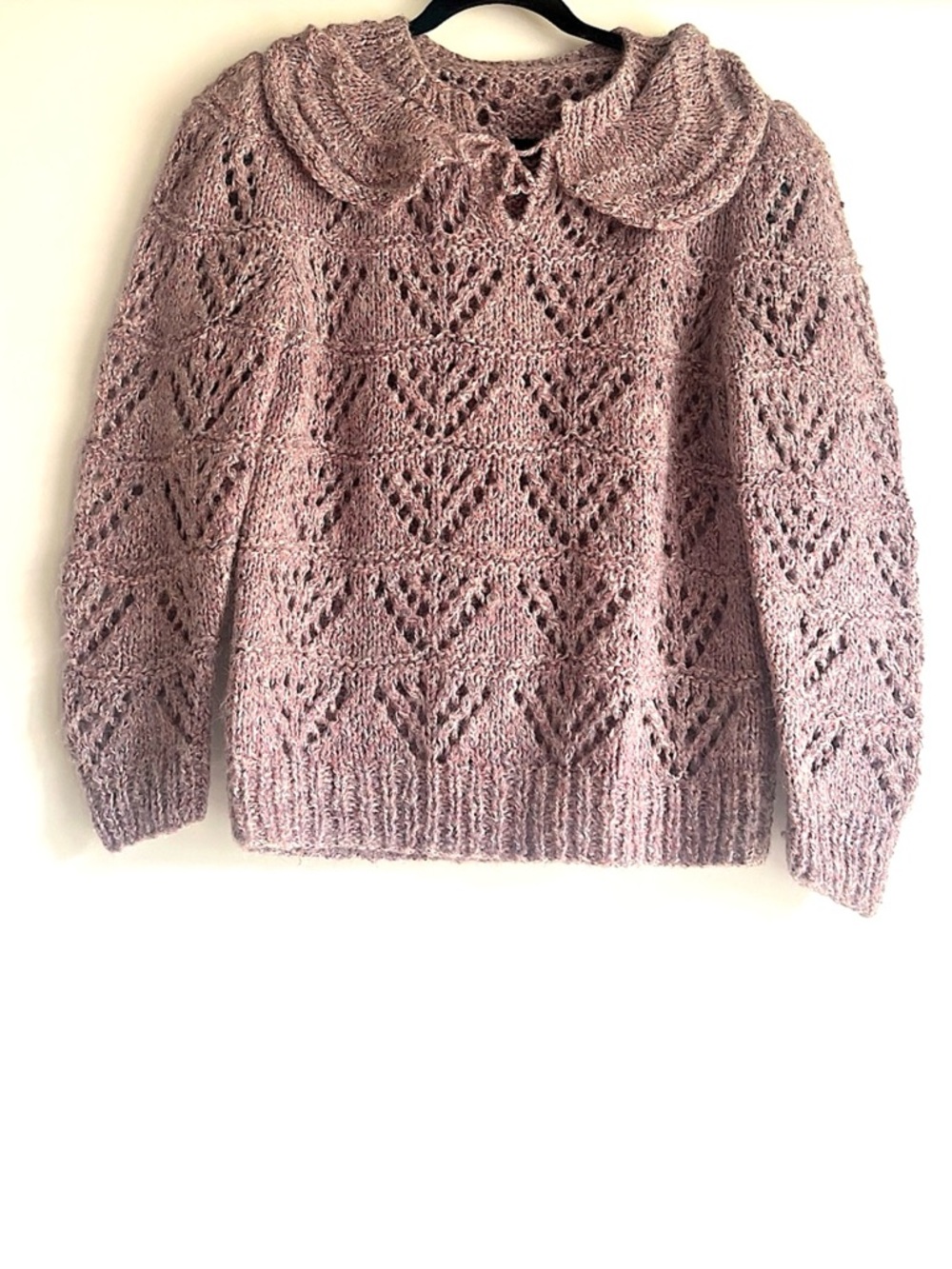 Handmade Crochet Sweater with Wide Rounded Peter Pan Collar in Pink